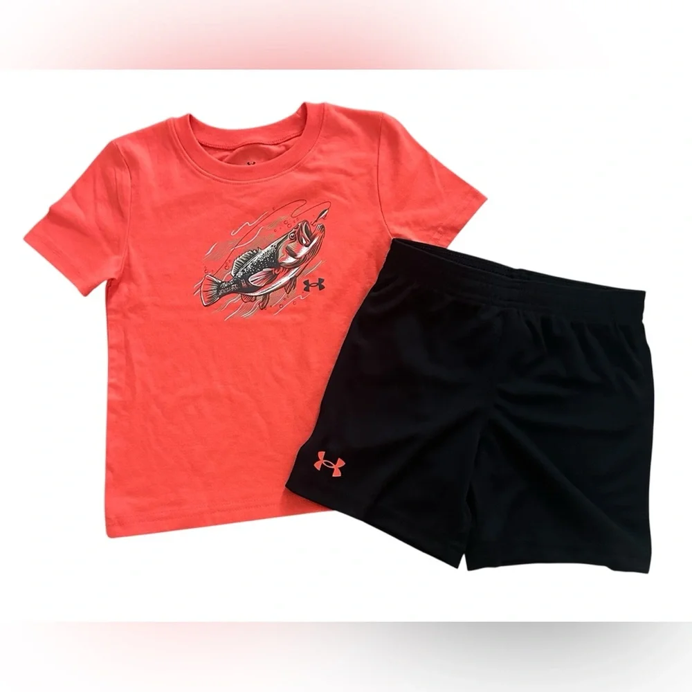 Under Armour Bass Fishing T- Shirt and Shorts Set Boys Size 3T NWT
